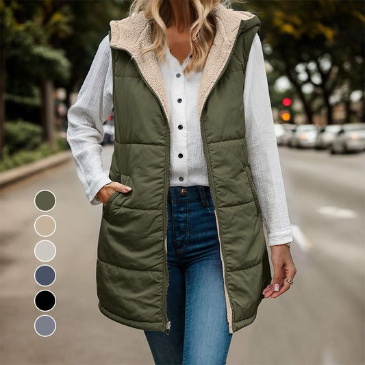 💃Excellent cadeau ! 💝Gilet réversible d'automne pour femmes, sans manches, en fausse laine polaire