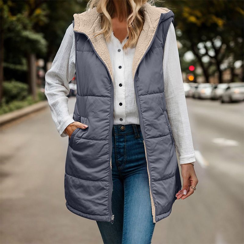 💃Excellent cadeau ! 💝Gilet réversible d'automne pour femmes, sans manches, en fausse laine polaire