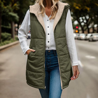 💃Excellent cadeau ! 💝Gilet réversible d'automne pour femmes, sans manches, en fausse laine polaire