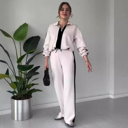 🍂Soldes d'automne 50 % DE RÉDUCTION💕Ensemble 2 pièces pour femme : haut à revers zippé et pantalon