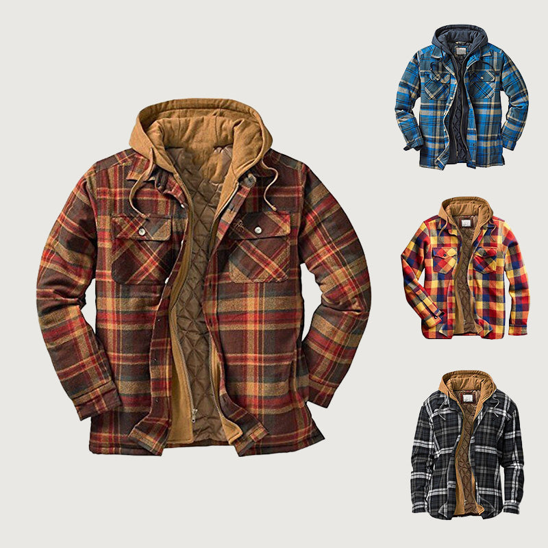 🧥 Veste à carreaux doublée matelassée avec capuche pour homme