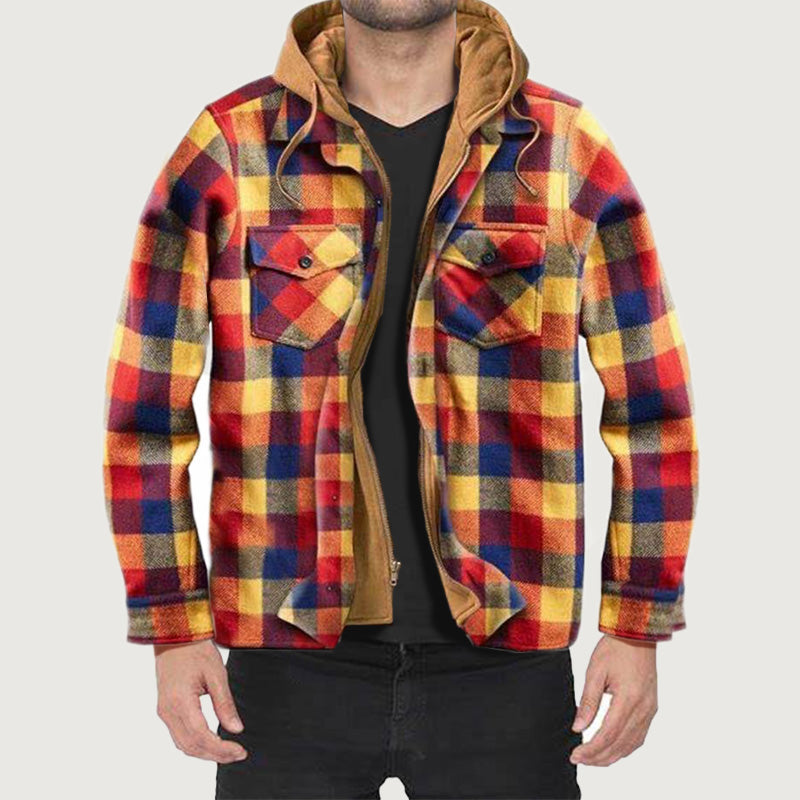 🧥 Veste à carreaux doublée matelassée avec capuche pour homme