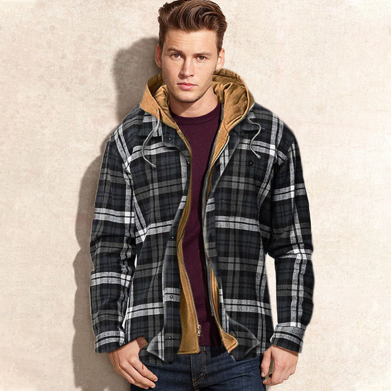 🧥 Veste à carreaux doublée matelassée avec capuche pour homme