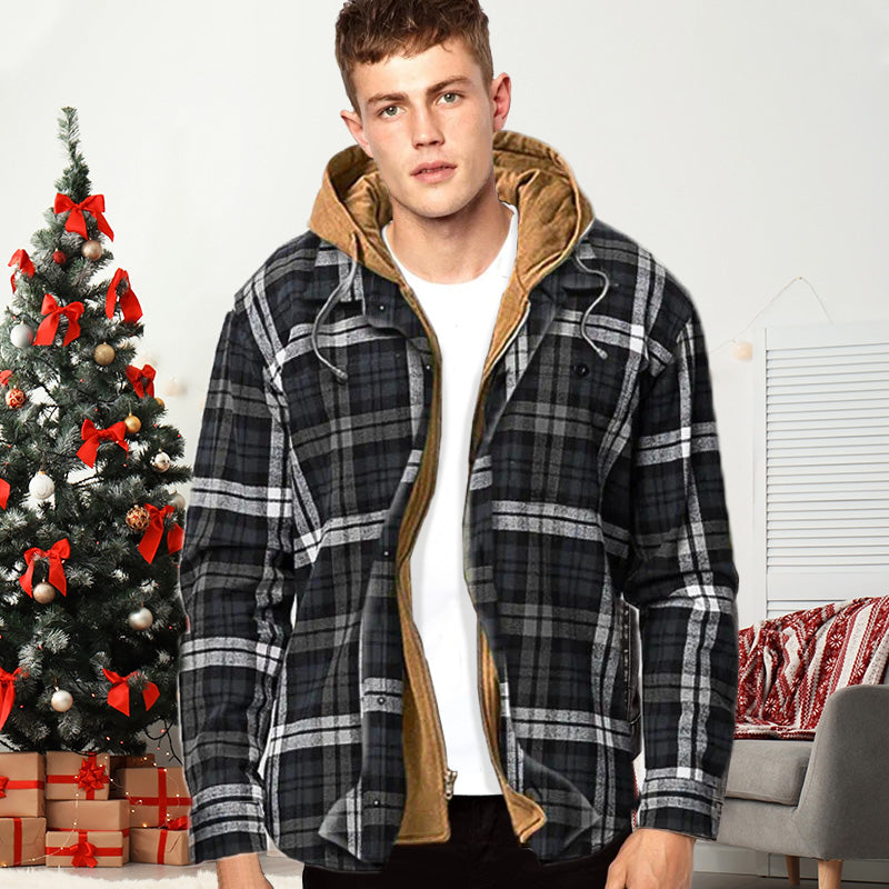 🧥 Veste à carreaux doublée matelassée avec capuche pour homme