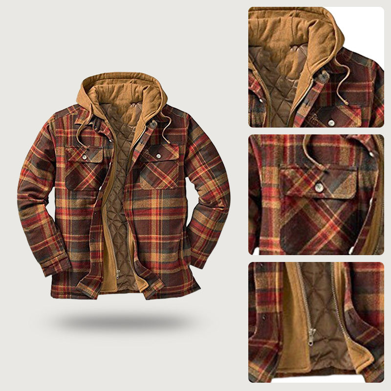 🧥 Veste à carreaux doublée matelassée avec capuche pour homme