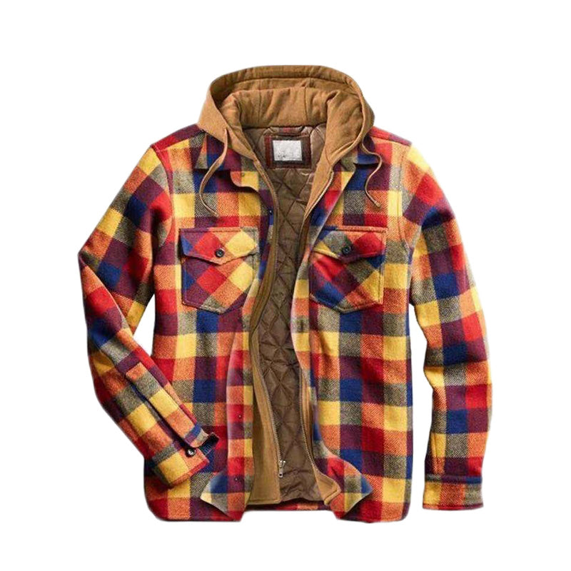 🧥 Veste à carreaux doublée matelassée avec capuche pour homme