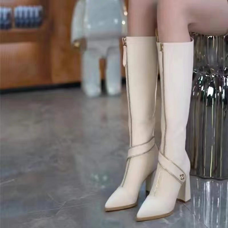 Bottes à Hauteur Genoux avec Talon Épais et Bout Pointu 🔥 Livraison gratuite🔥