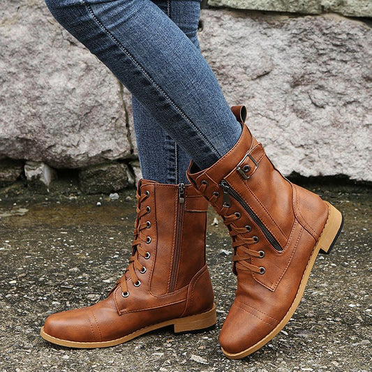 👢Bottes Orthopédiques en Cuir à Bout Rond avec Fermeture Éclair Latérale pour Femmes