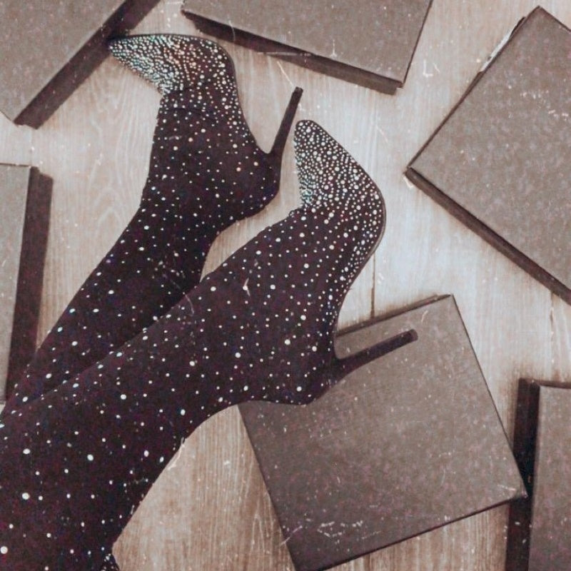🌟50% RÉDUCTION✨Bottes de genoux scintillantes en faux diamants pour femmes👠