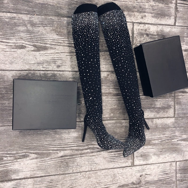 🌟50% RÉDUCTION✨Bottes de genoux scintillantes en faux diamants pour femmes👠