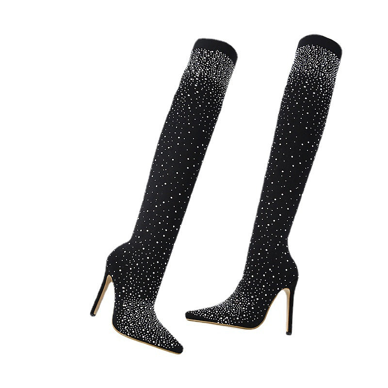 🌟50% RÉDUCTION✨Bottes de genoux scintillantes en faux diamants pour femmes👠