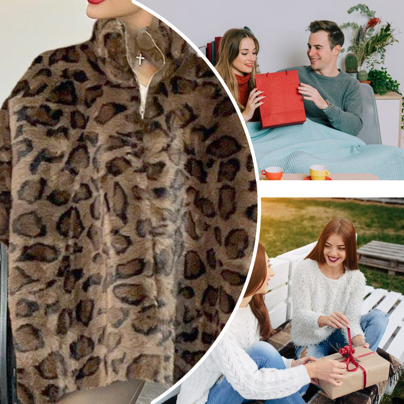 ✨49% DE RÉDUCTION🎄Veste en fausse fourrure à imprimé léopard pour femme