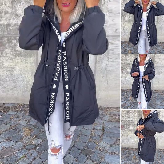 Manteau à capuche tendance pour femme avec cordon de serrage à la taille