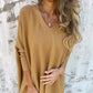😍Haut long ample en tricot à manches longues et col en V pour femme