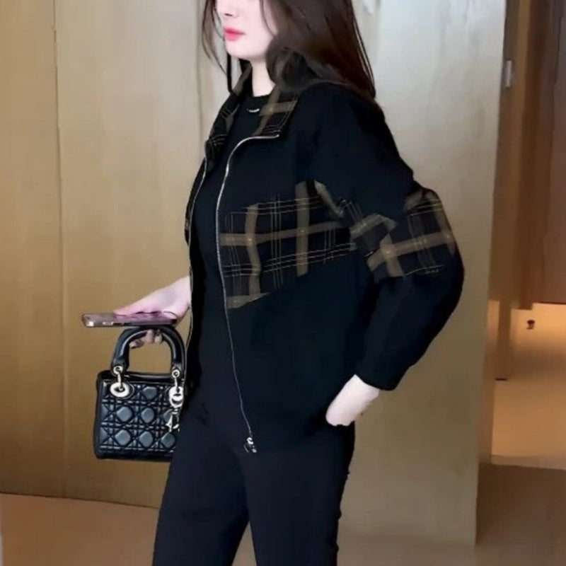 Veste zippée à carreaux chaude pour femmes