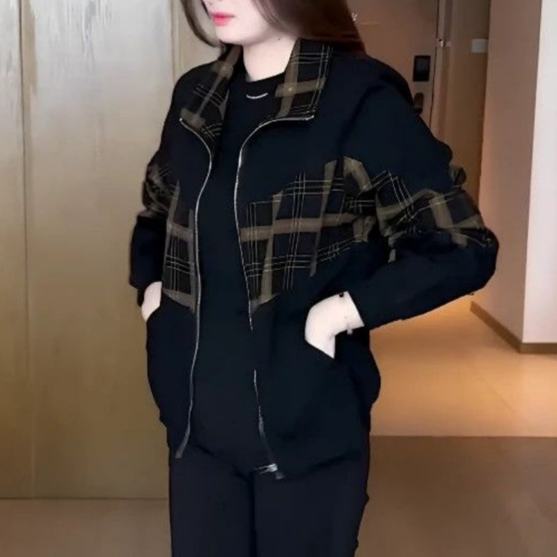 Veste zippée à carreaux chaude pour femmes