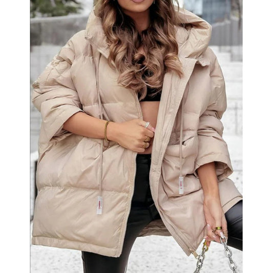 ❄️Spécial hiver❄️ Veste à capuche en coton de couleur unie pour femme