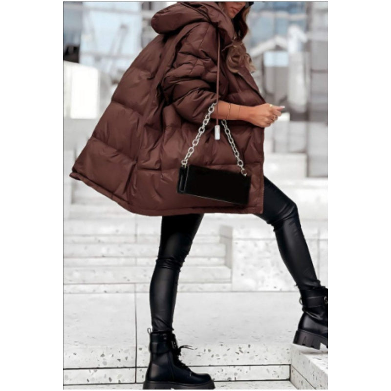 ❄️Spécial hiver❄️ Veste à capuche en coton de couleur unie pour femme