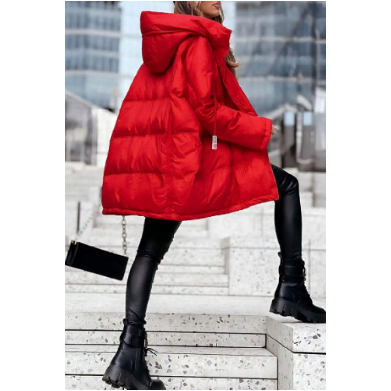 ❄️Spécial hiver❄️ Veste à capuche en coton de couleur unie pour femme