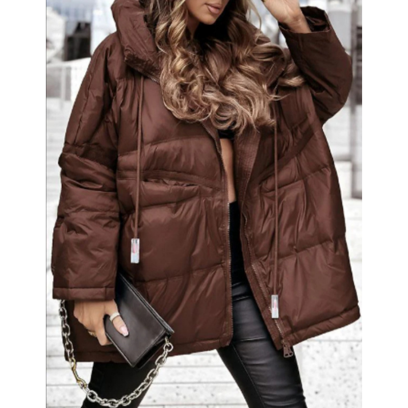 ❄️Spécial hiver❄️ Veste à capuche en coton de couleur unie pour femme