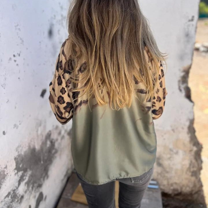 💕Chemise boutonnée à imprimé léopard pour femme