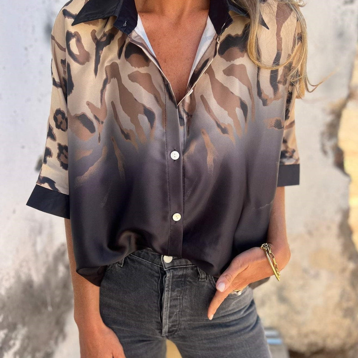 💕Chemise boutonnée à imprimé léopard pour femme