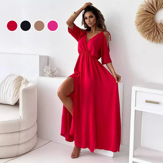 💖Limited Sale 49% OFF💖Robe élégante et sexy à col en V et fente latérale pour femmes