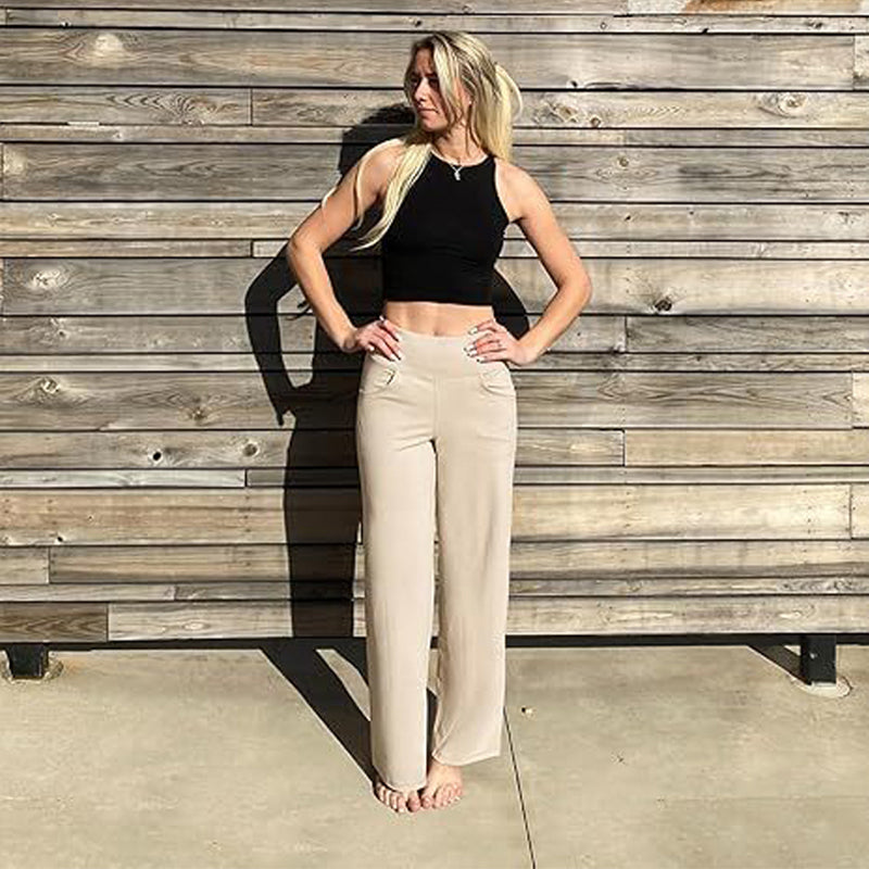 Pantalon large élastique taille haute pour femme - super extensible