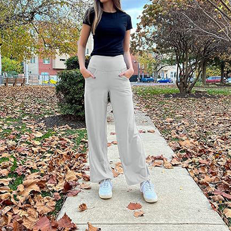 Pantalon large élastique taille haute pour femme - super extensible