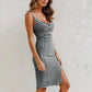 Robe camisole moulante fendue en denim à bretelles réglables et col en U