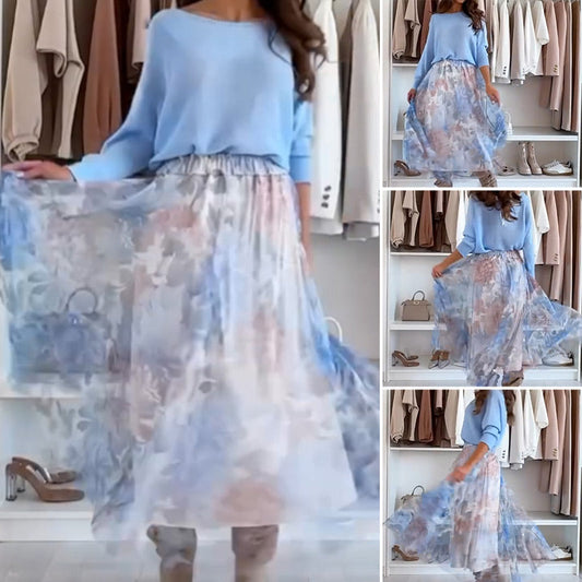 Ensemble bleu 2 pièces : haut avec nœud au dos et jupe en tulle