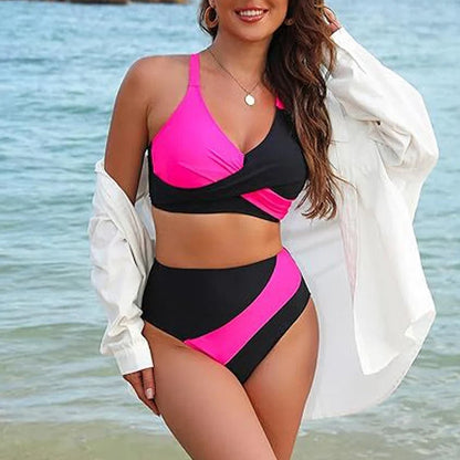 Ensemble de maillots de bain pour femmes, color-block, dos en dentelle croisée