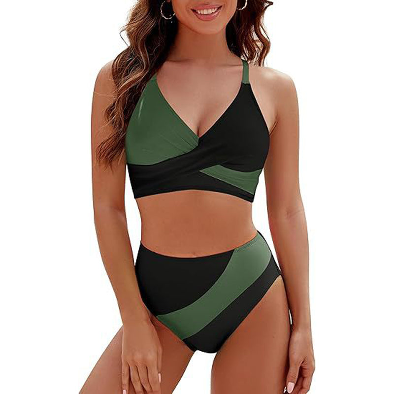 Ensemble de maillots de bain pour femmes, color-block, dos en dentelle croisée