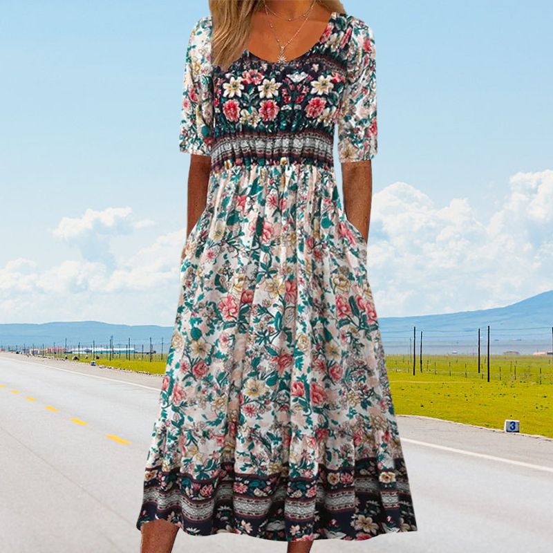 🔥49% OFF🌸✨ Robe élégante à motif bohème pour femme