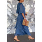 Robe Élégante Superposée à Col en V et Taille Cintrée avec Ceinture