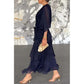 Robe Élégante Superposée à Col en V et Taille Cintrée avec Ceinture