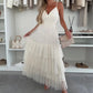 💖 Vente limitée -50% 💖 Robe longue élégante pour femme à bretelles spaghetti et tulle à volants
