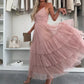 💖 Vente limitée -50% 💖 Robe longue élégante pour femme à bretelles spaghetti et tulle à volants