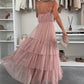 💖 Vente limitée -50% 💖 Robe longue élégante pour femme à bretelles spaghetti et tulle à volants
