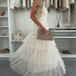 💖 Vente limitée -50% 💖 Robe longue élégante pour femme à bretelles spaghetti et tulle à volants