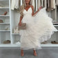 💖 Vente limitée -50% 💖 Robe longue élégante pour femme à bretelles spaghetti et tulle à volants