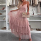 💖 Vente limitée -50% 💖 Robe longue élégante pour femme à bretelles spaghetti et tulle à volants