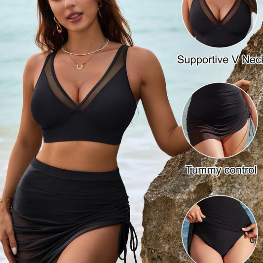 🌸 Ensemble Bikini Taille Haute avec Jupe de Bain – Tissu Séchage Rapide, Maintien Confortable & Style Élégant ☀️