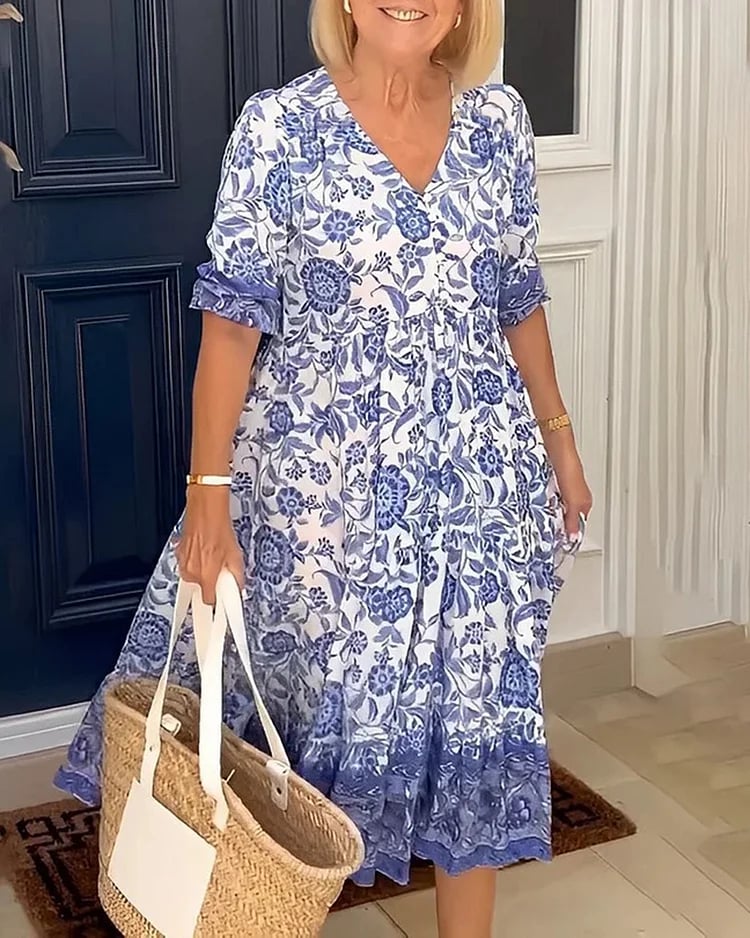 🔥Idéal pour l'été👗Robe bohème à col en V