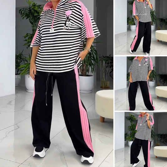 🌴55 % de réduction💗Top et pantalon tendance à rayures pour femmes (ensemble 2 pièces)