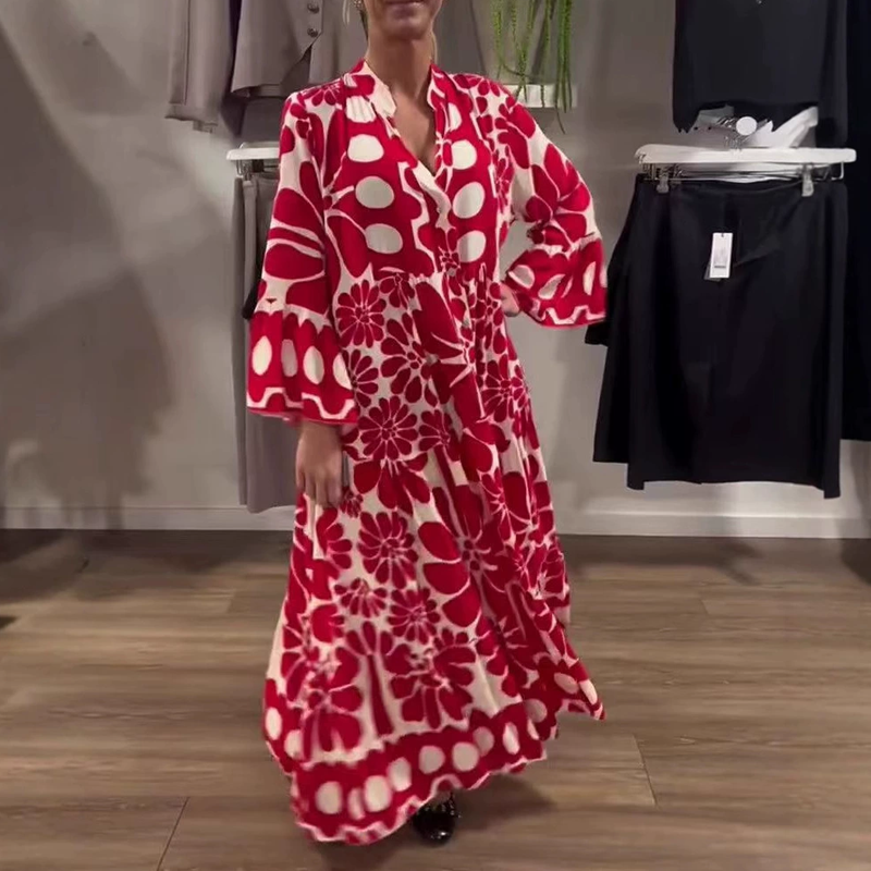 Robe ample à imprimé floral pour femme, longueur cheville