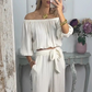Ensemble 2 pièces haut et pantalon à épaules dénudées pour femme