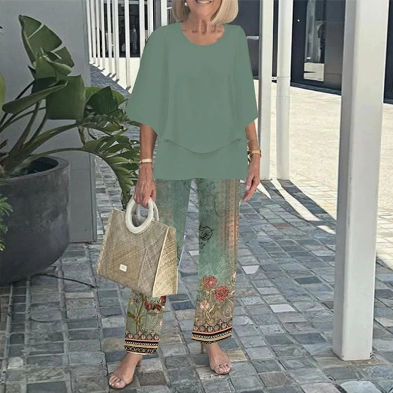🔥 Ensemble pantalon imprimé et top à col ras du cou