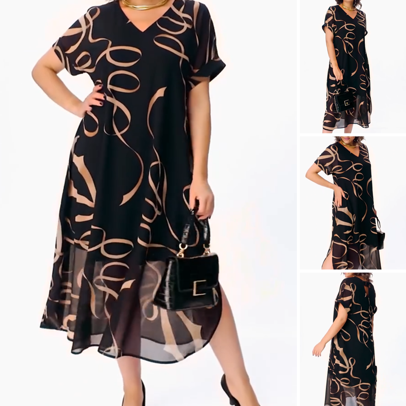 🎁2026 Meilleures ventes🌟Robe midi fluide avec décolleté en V(🔥50% de réduction)