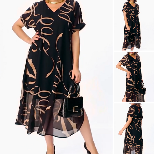 🎁2026 Meilleures ventes🌟Robe midi fluide avec décolleté en V(🔥50% de réduction)